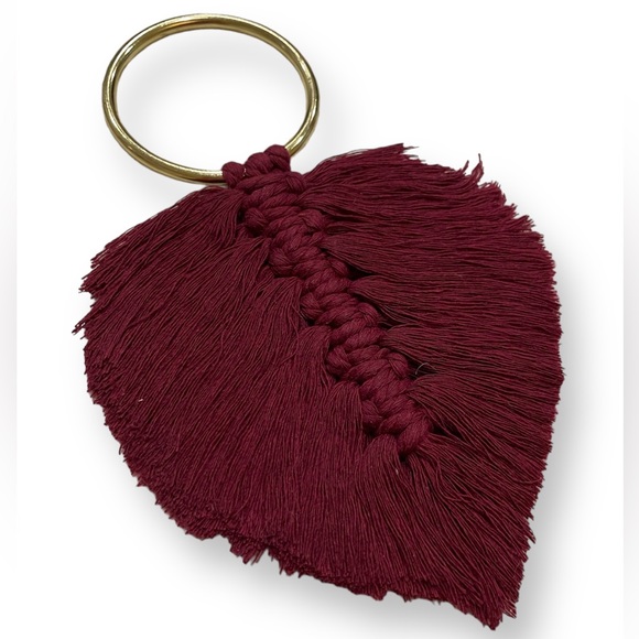 Handmade Red Macrame Keychain/Charm -Brass ring - Picture 1 of 5